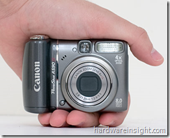 canon small camera in hand